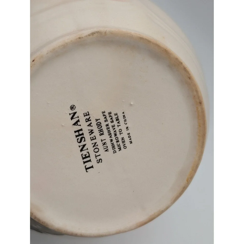 Tienshan Aunt Rhody Stoneware Canister Cream Blue Goose Bow Farmhouse 8 Inch
